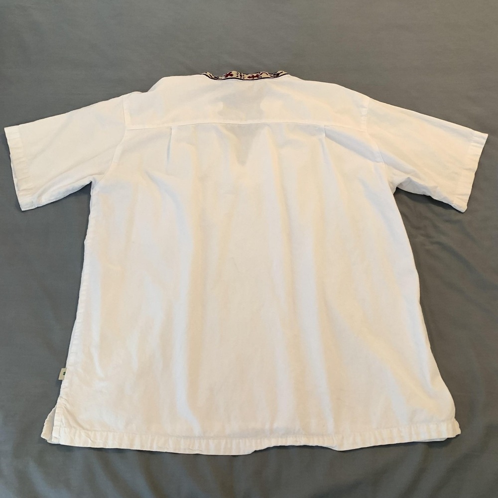 Adis Shirt Mens XL White Embroidered Band Collar Short Sleeve Beach Wear Cotton - Picture 8 of 9